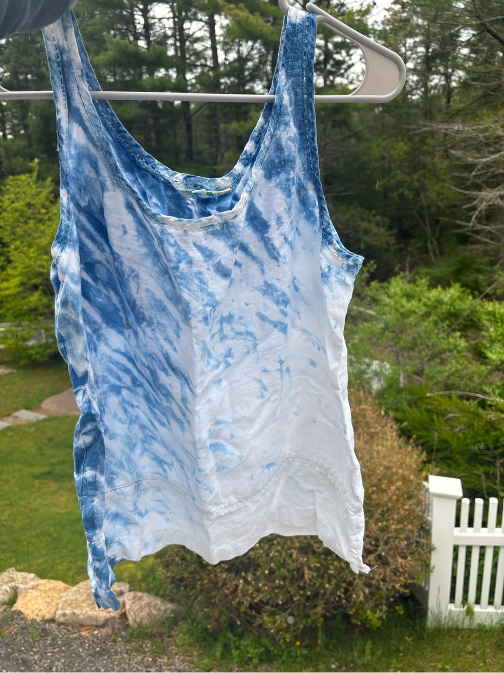 Citron Bleu Blue Tie Dye Tank Top Linen Relaxed Boho M - Picture 10 of 11